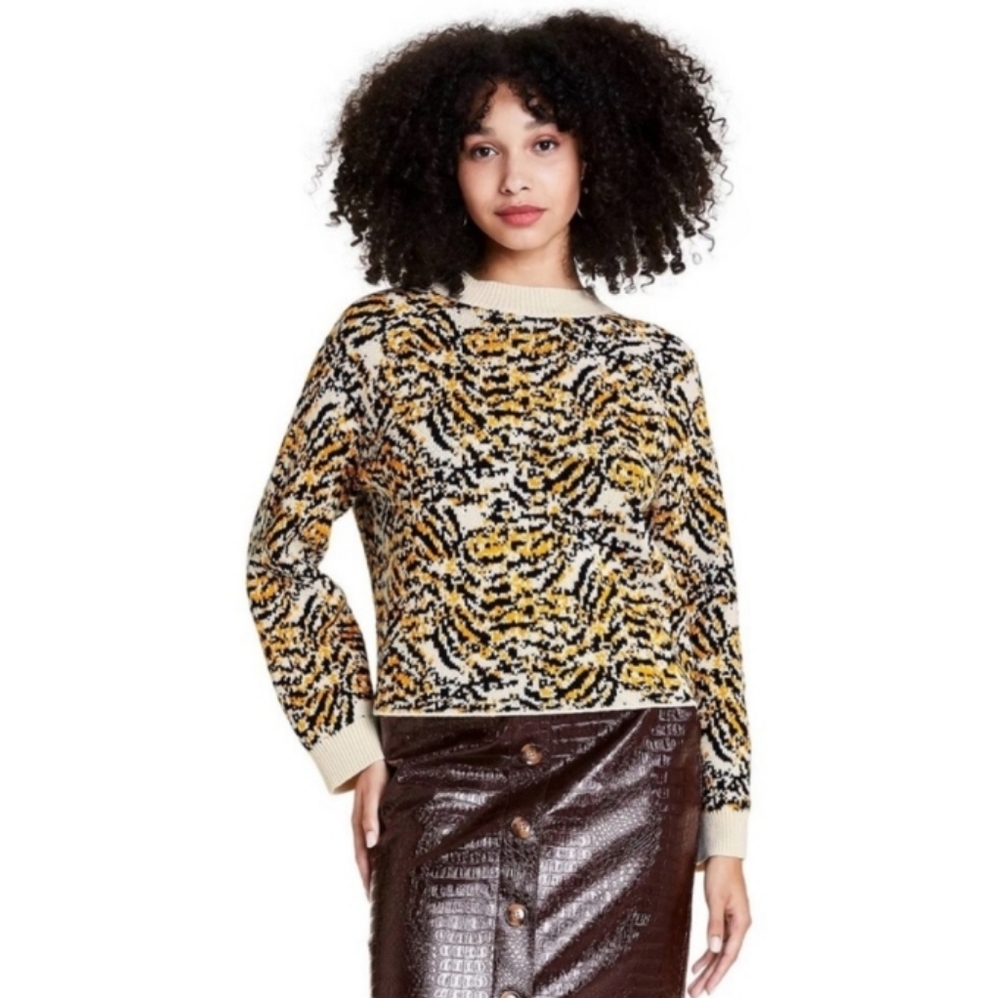 Rachel Comey Animal Print Sweater XL Cotton Nylon Wool Blend